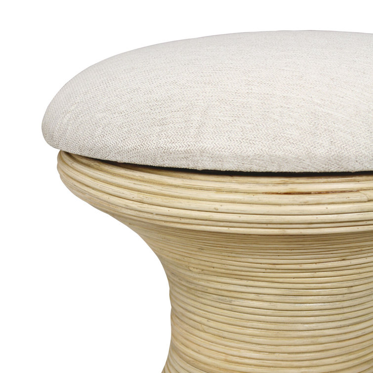 Natural Cream Upholstered Rattan Hourglass Accent Stool