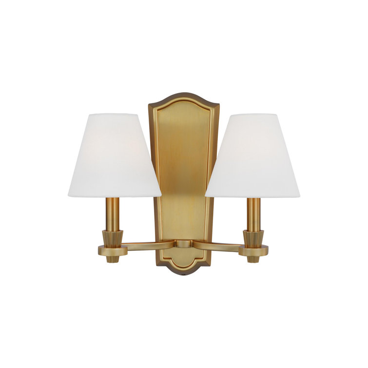 Elegant Burnished Brass Vanity Wall Sconce with Linen Shades