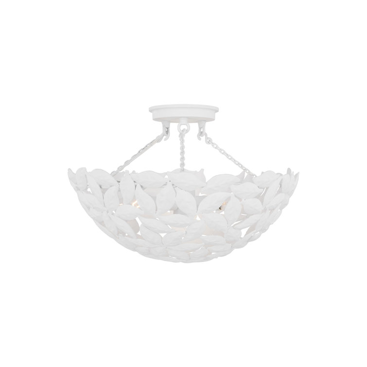 Textured White Leaf Motif 16" Semi Flush Mount Bowl Light