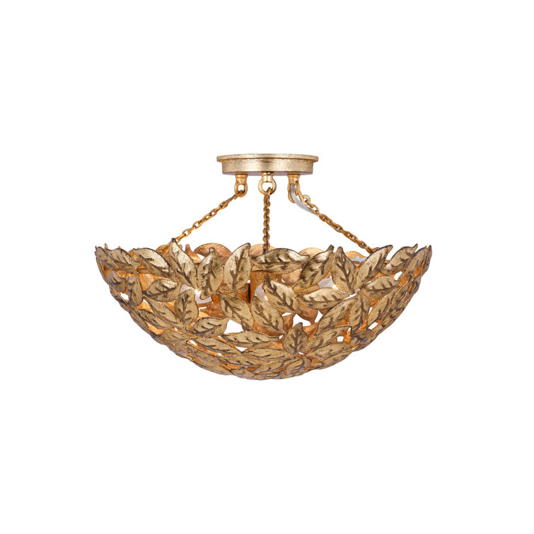 Antique Gold Leaf Pattern LED Flush Mount Light