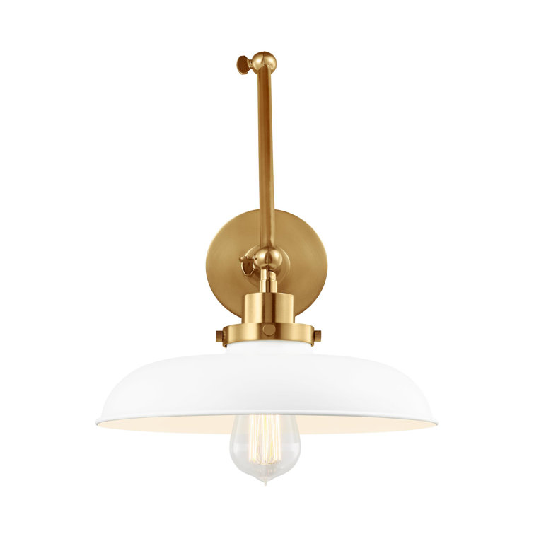 Matte White and Burnished Brass Double Arm Sconce