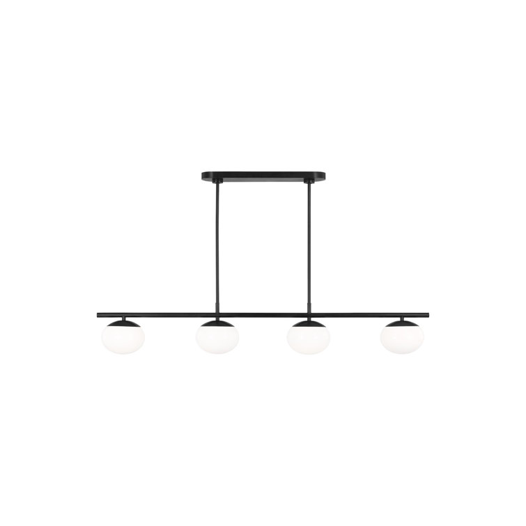 Lune Aged Iron 4-Light Linear Chandelier with Milk White Glass