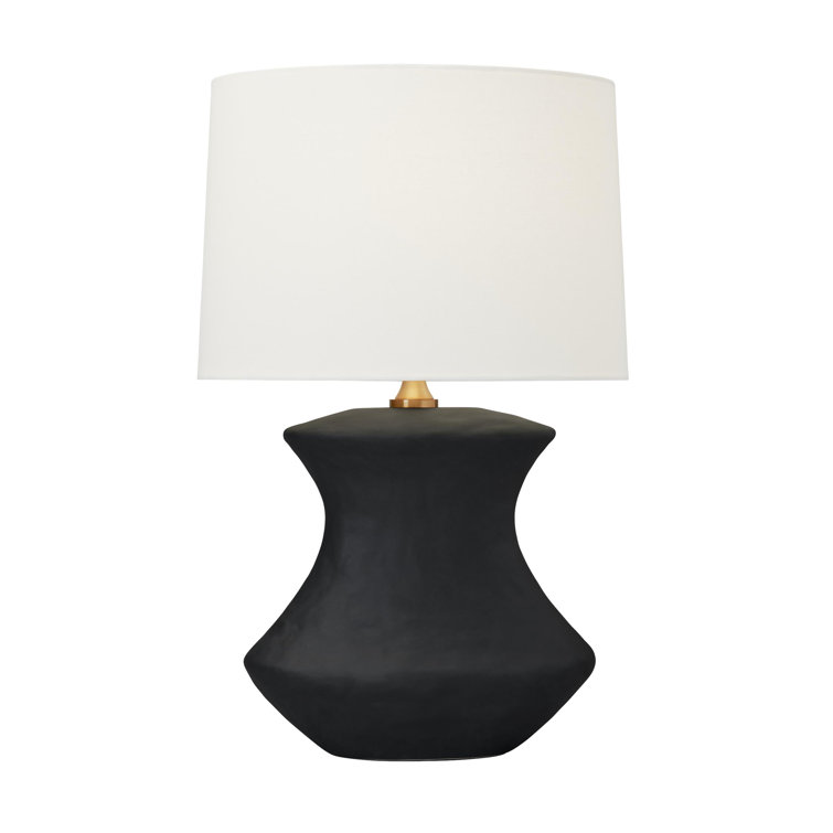 Rough Black Ceramic Table Lamp with White Linen Shade