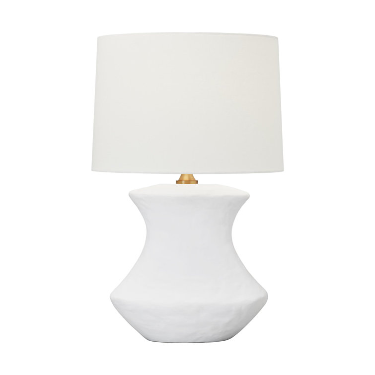 Matte White Ceramic Table Lamp with Linen Shade