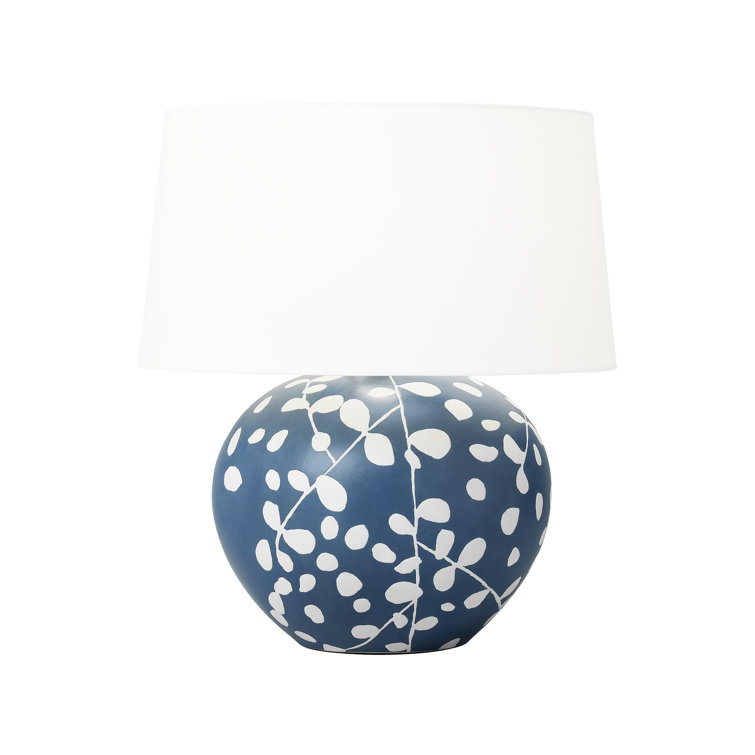 Semi Matte Navy Blue Ceramic Table Lamp with Linen Shade
