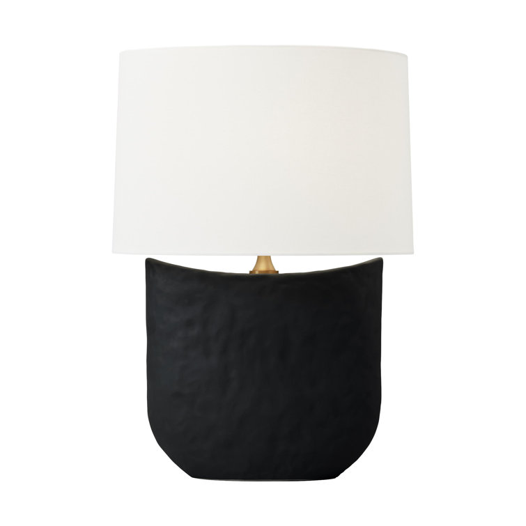 Rough Black Ceramic Table Lamp with White Linen Shade