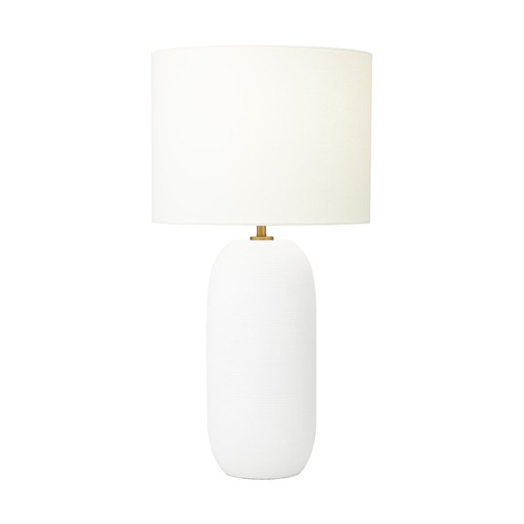 Matte White Ceramic Table Lamp with Linen Shade