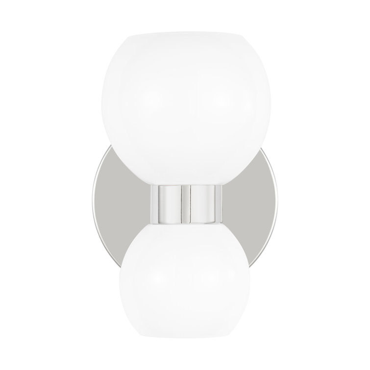 Polished Nickel Dual Globe Wall Sconce with Milk Glass Shades