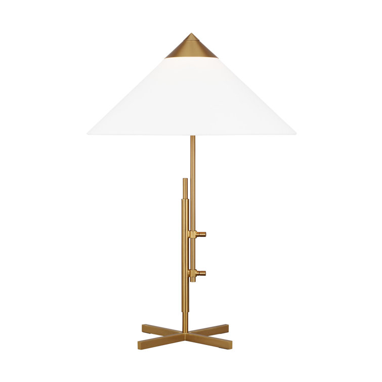 Adjustable Burnished Brass Pharmacy Table Lamp with White Linen Shade