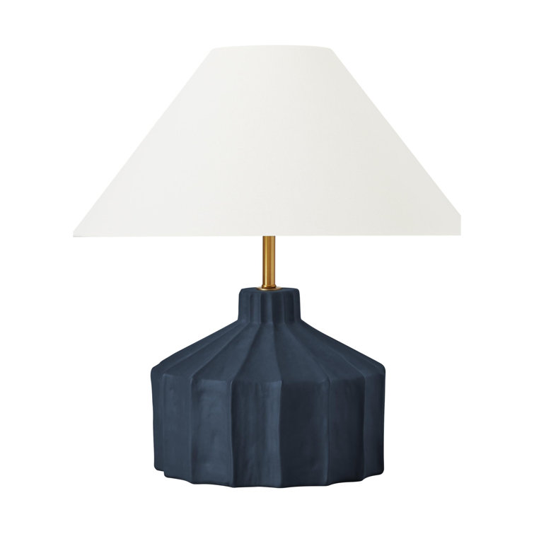 Matte Blue Wash Medium Table Lamp with White Linen Shade