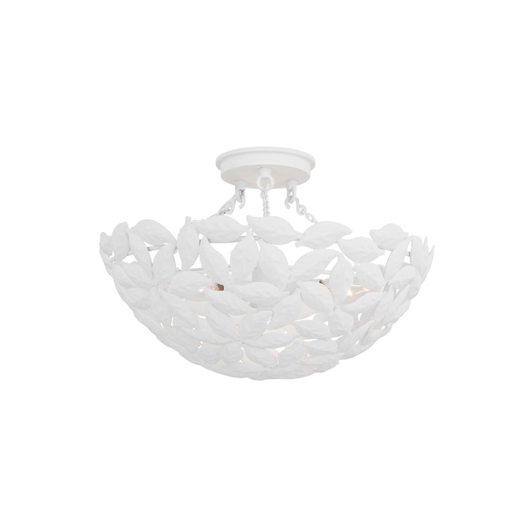 Textured White Leaf Motif 16" Semi Flush Mount Bowl Light
