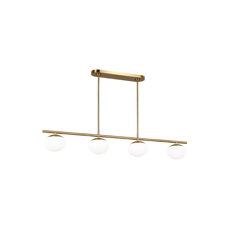 Burnished Brass 4-Light Linear Kitchen Island Chandelier with Milk Glass Shades