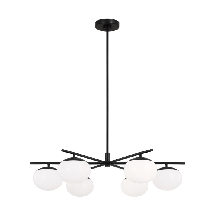 Lune Aged Iron 6-Light Chandelier with Milk White Glass Shades