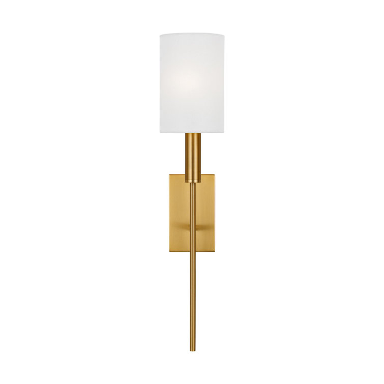 Burnished Brass Single Light Wall Sconce with White Drum Shade