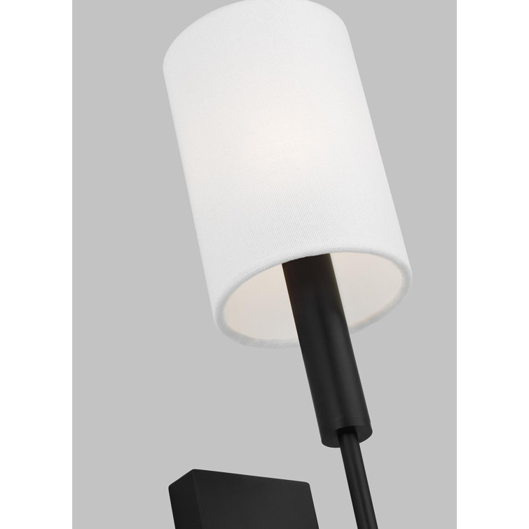 Aged Iron Wall Sconce with White Linen Shade