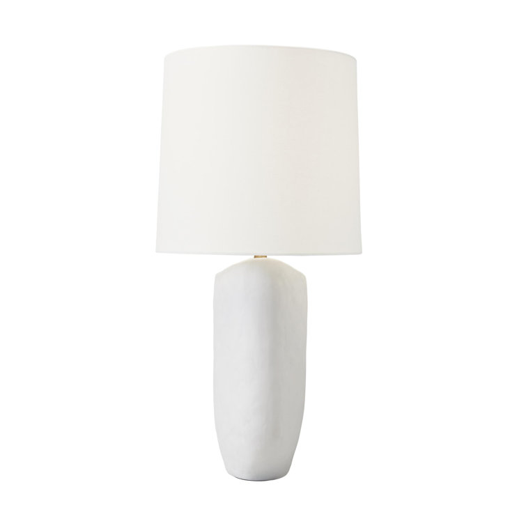 Matte White Ceramic Table Lamp with Linen Shade