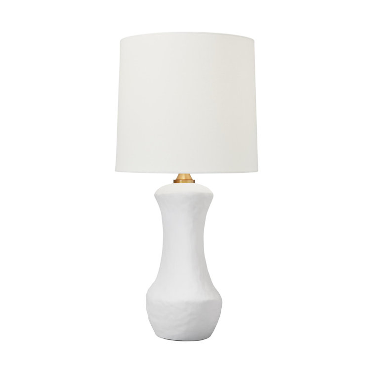Matte White Ceramic Table Lamp with Linen Shade