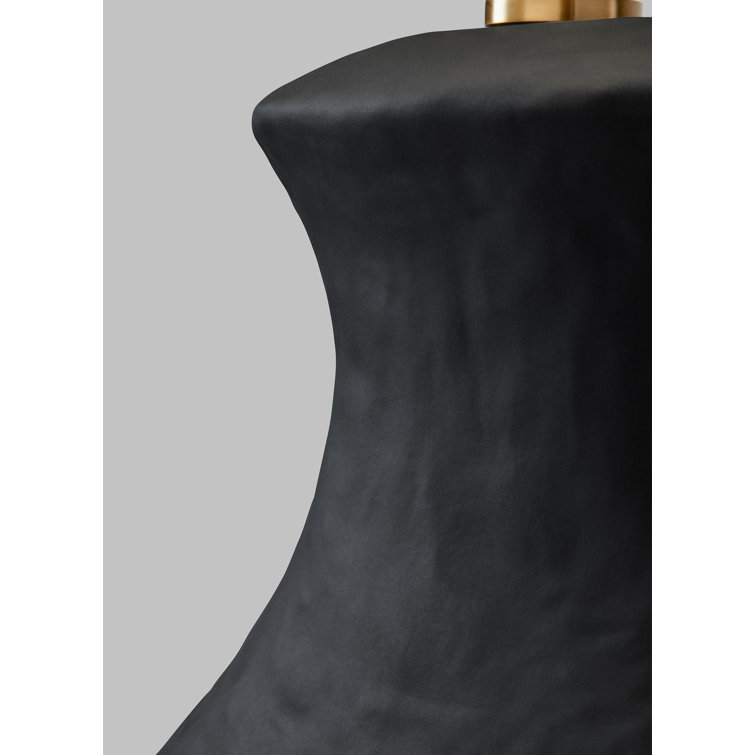 Rough Black Ceramic Table Lamp with White Linen Shade