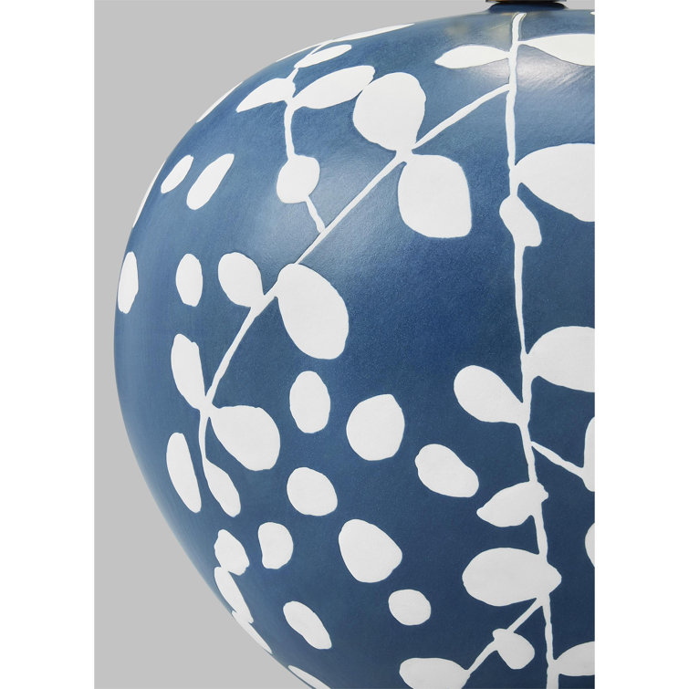 Semi Matte Navy Blue Ceramic Table Lamp with Linen Shade