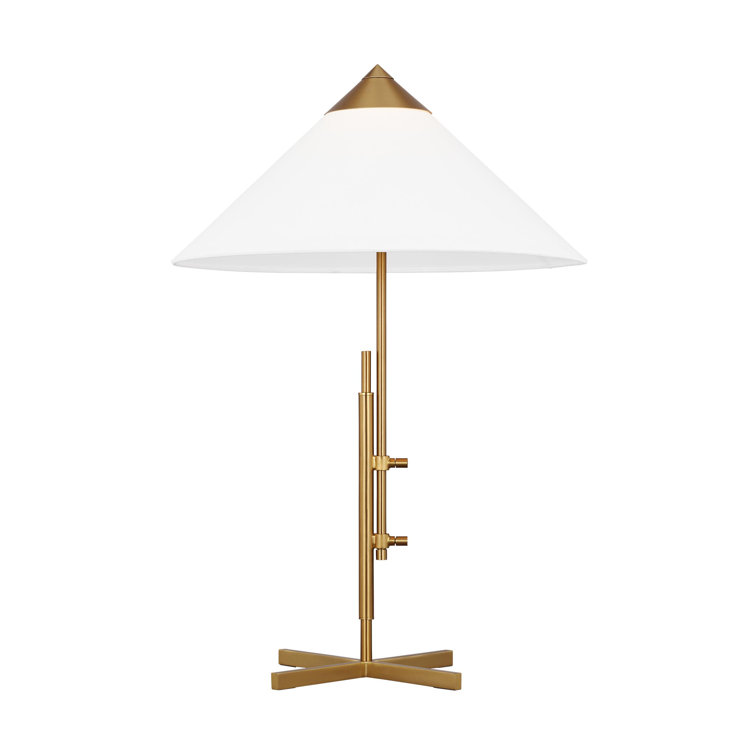 Adjustable Burnished Brass Pharmacy Table Lamp with White Linen Shade