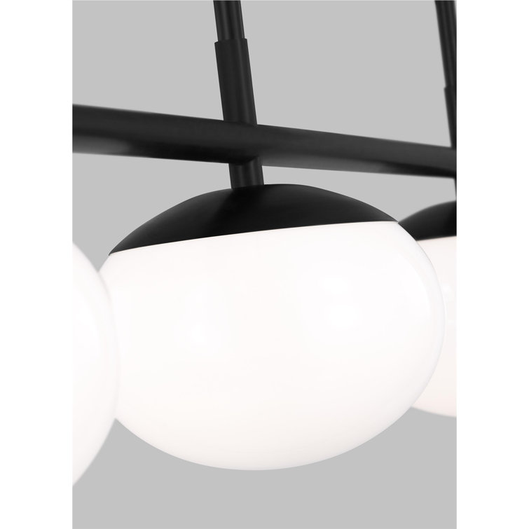 Lune Aged Iron 4-Light Linear Chandelier with Milk White Glass