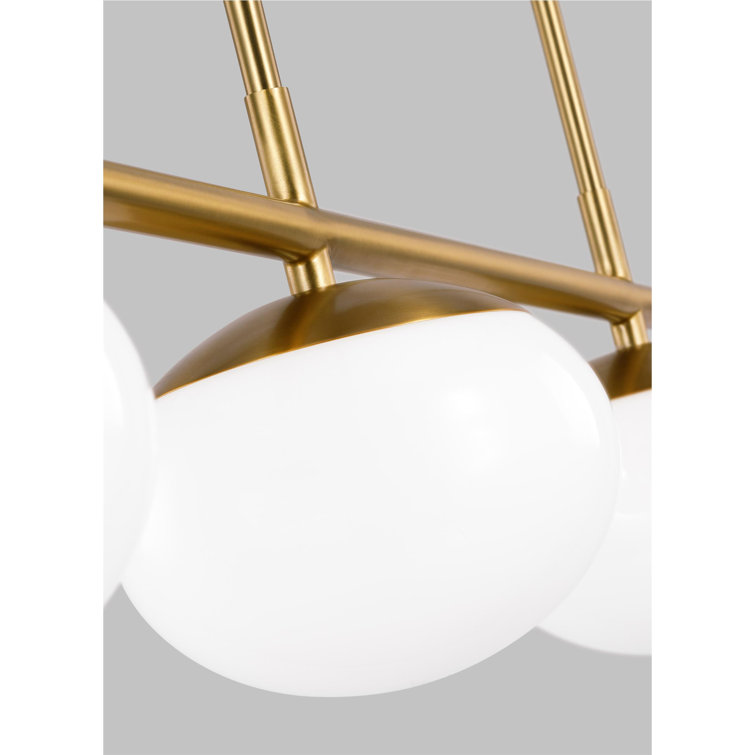 Burnished Brass 4-Light Linear Kitchen Island Chandelier with Milk Glass Shades