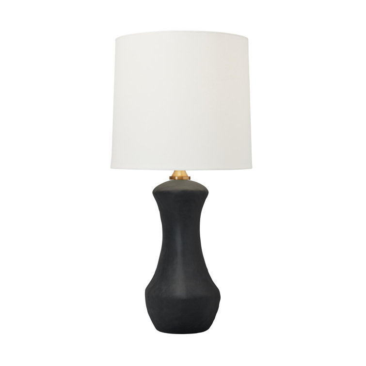 Rough Black Ceramic Table Lamp with White Linen Shade