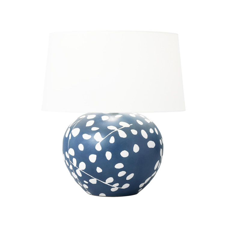 Semi Matte Navy Blue Ceramic Table Lamp with Linen Shade