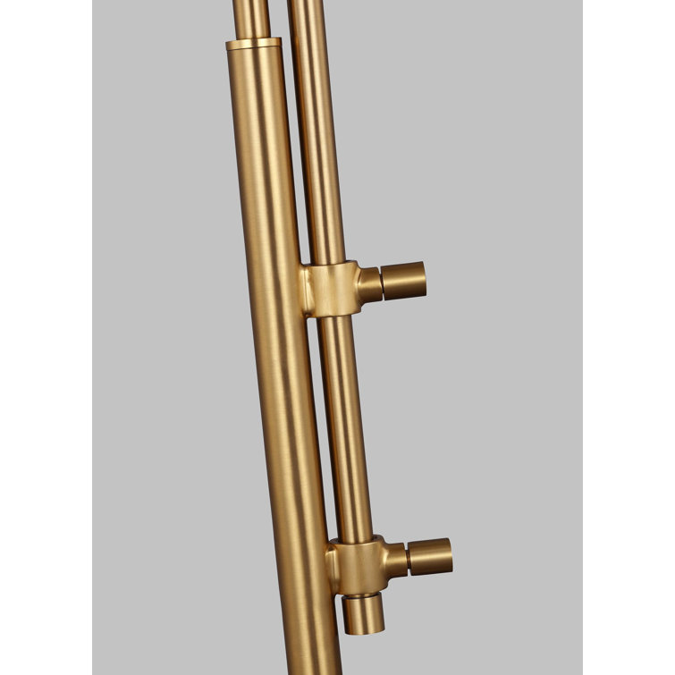 Adjustable Burnished Brass Pharmacy Table Lamp with White Linen Shade