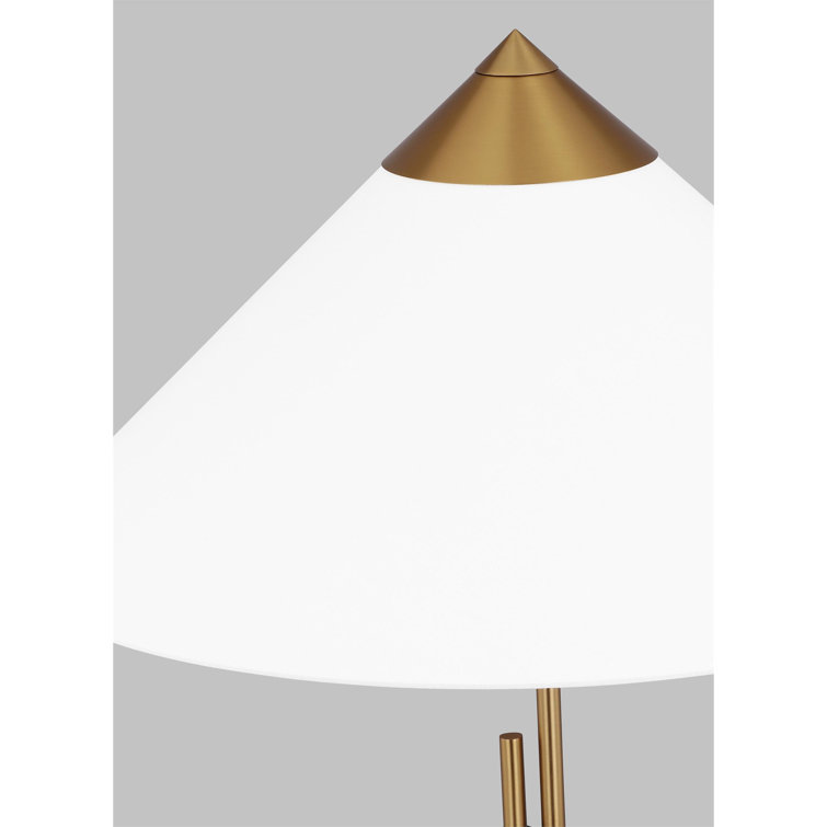 Adjustable Burnished Brass Pharmacy Table Lamp with White Linen Shade