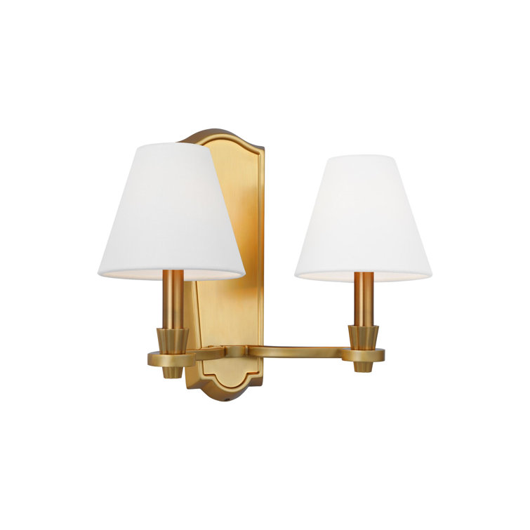 Elegant Burnished Brass Vanity Wall Sconce with Linen Shades