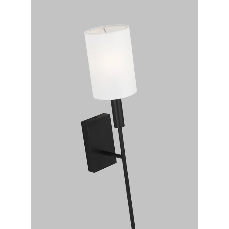 Aged Iron Wall Sconce with White Linen Shade