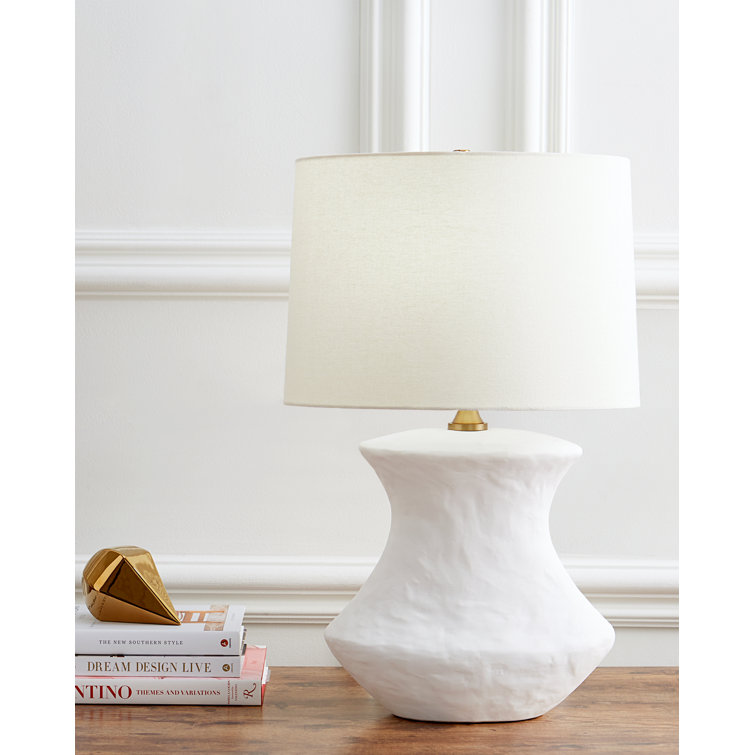 Matte White Ceramic Table Lamp with Linen Shade