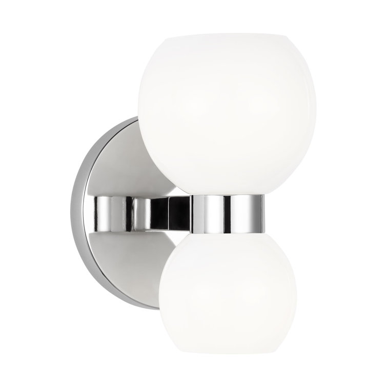 Polished Nickel Dual Globe Wall Sconce with Milk Glass Shades