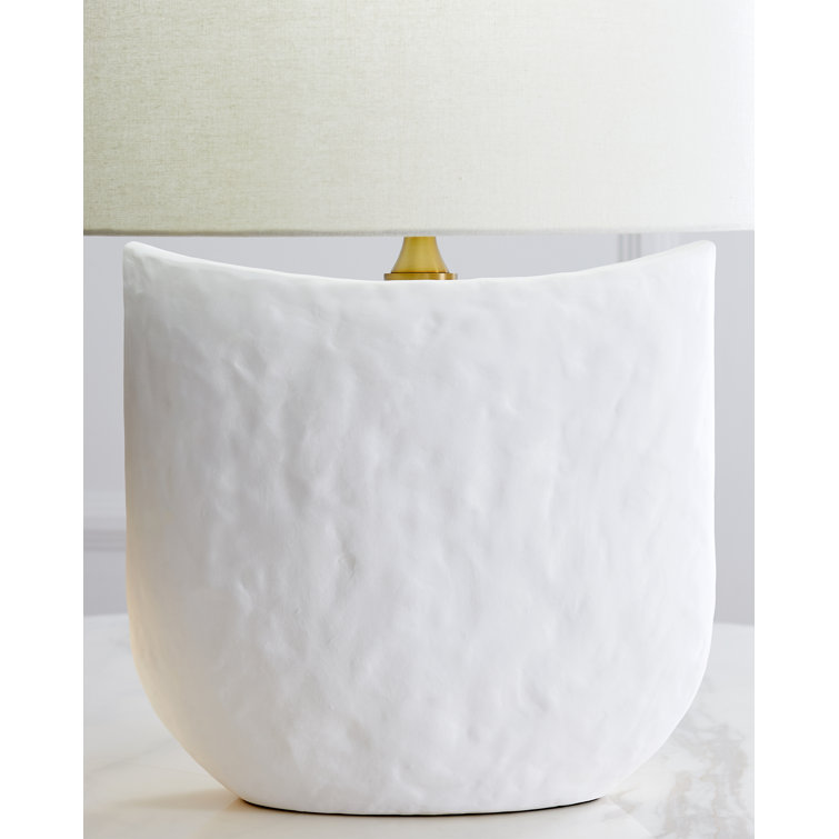 Matte White Ceramic Table Lamp with Linen Shade