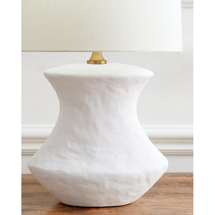 Matte White Ceramic Table Lamp with Linen Shade