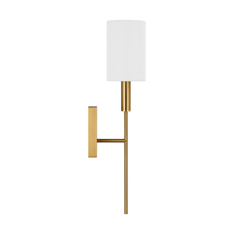 Burnished Brass Single Light Wall Sconce with White Drum Shade