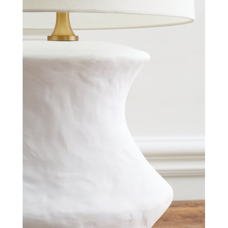 Matte White Ceramic Table Lamp with Linen Shade