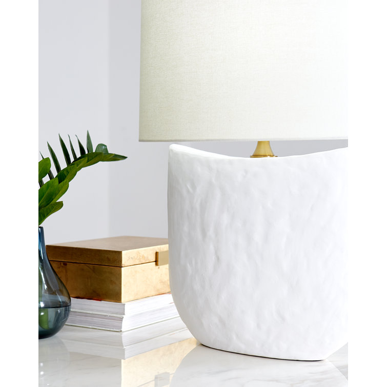 Matte White Ceramic Table Lamp with Linen Shade