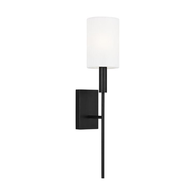 Aged Iron Wall Sconce with White Linen Shade