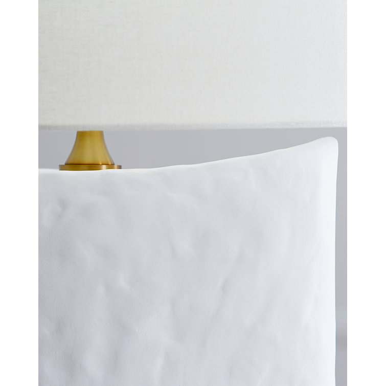 Matte White Ceramic Table Lamp with Linen Shade