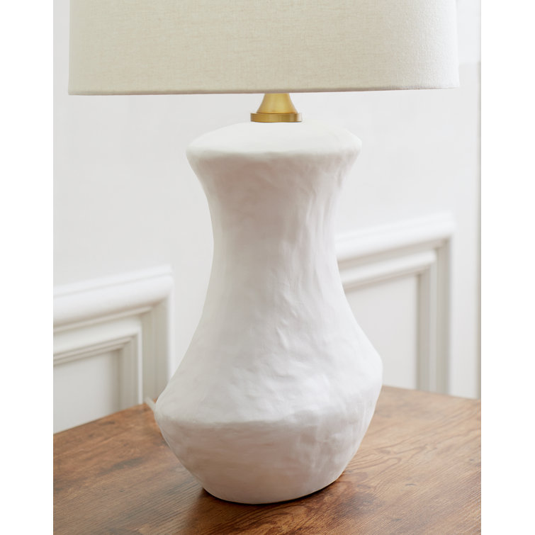 Matte White Ceramic Table Lamp with Linen Shade