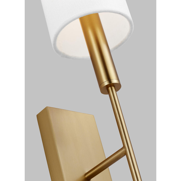 Burnished Brass Single Light Wall Sconce with White Drum Shade