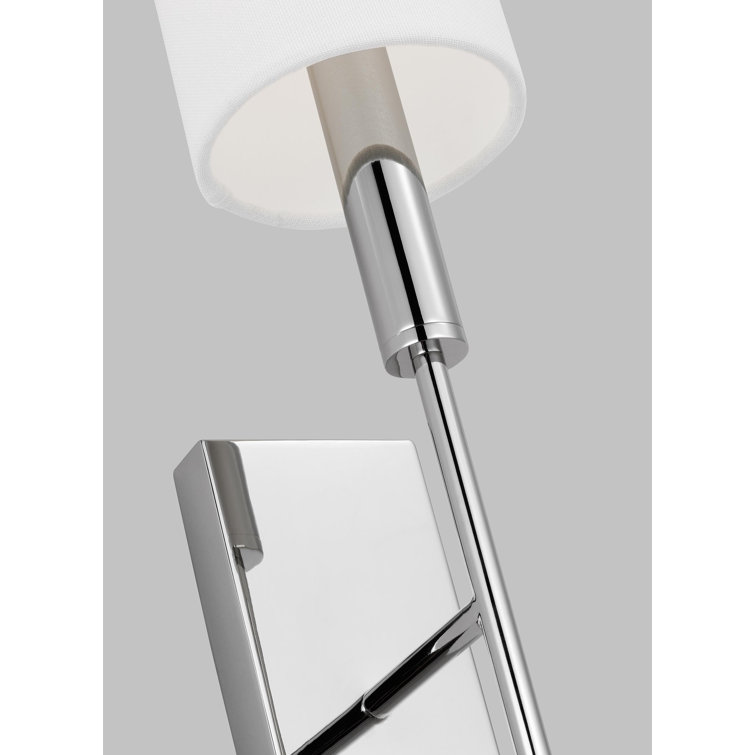 Polished Nickel Iron Wall Sconce with White Linen Shade