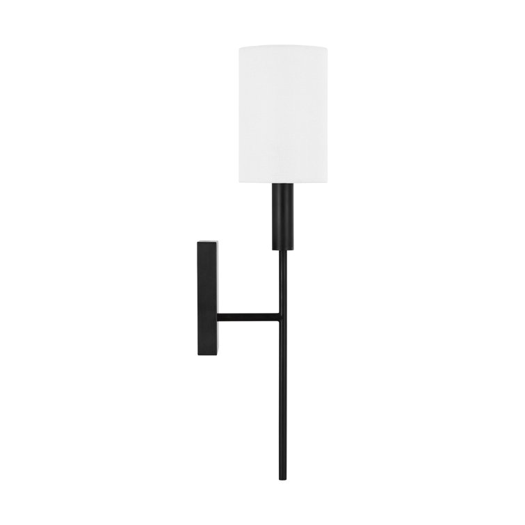 Aged Iron Wall Sconce with White Linen Shade
