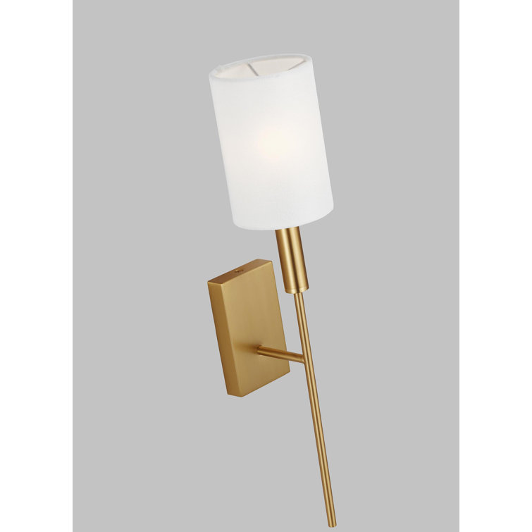 Burnished Brass Single Light Wall Sconce with White Drum Shade
