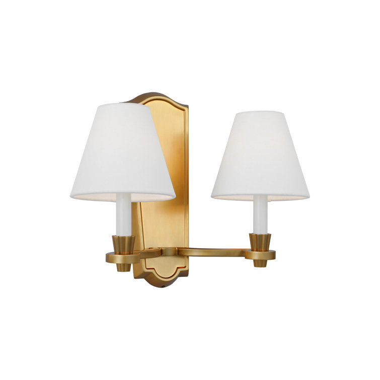 Elegant Burnished Brass Vanity Wall Sconce with Linen Shades