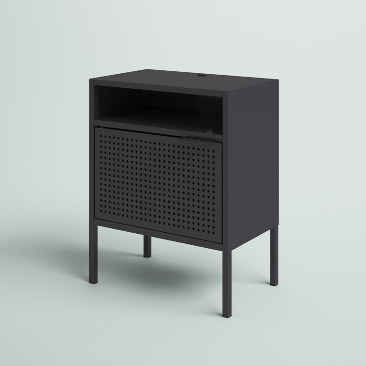 Gemma Contemporary Gray Metal Nightstand with USB Port