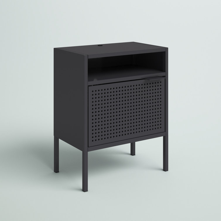 Gemma Contemporary Gray Metal Nightstand with USB Port
