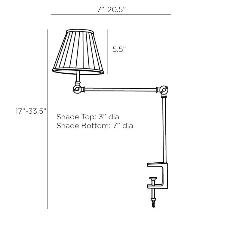 Adjustable Brass Clip-on Lamp with White Linen Shade